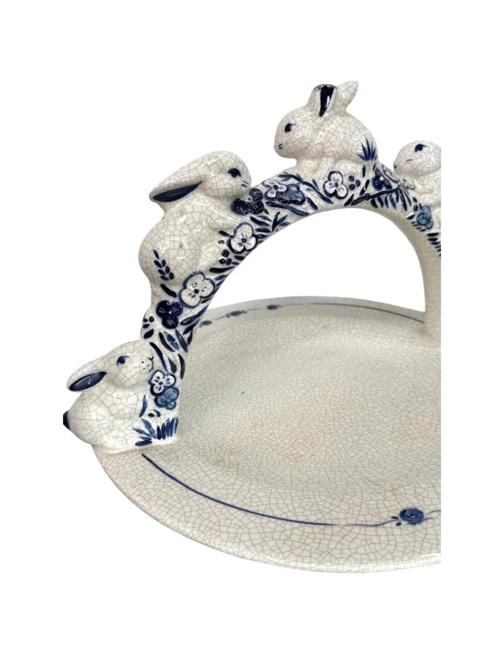 Vintage The Potting Shed Dedham Rabbit Handled Serving Tray Plate MC29 - Blue &